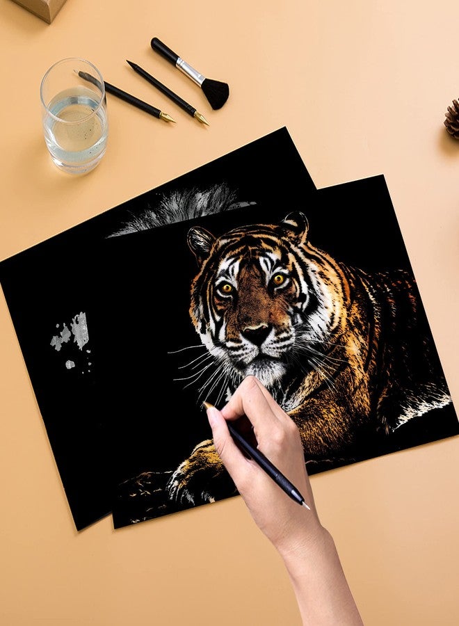 BOTEEN ورق رسم قوس قزح قابل للخدش من بوتين، فن الخدش والرسم للأطفال والكبار، سلسلة حيوانات، هدايا إبداعية يمكنك صنعها بنفسك، مجموعات فنية وحرفية مع 4 أدوات، 16 × 11، متعدد الألوان - Image 5